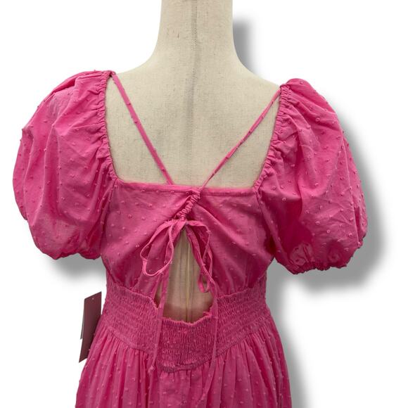 NEW Kingston Grey Pink Puff Sleeve Peasant Dress Size M Tiered Coquette Cottage - Picture 8 of 11